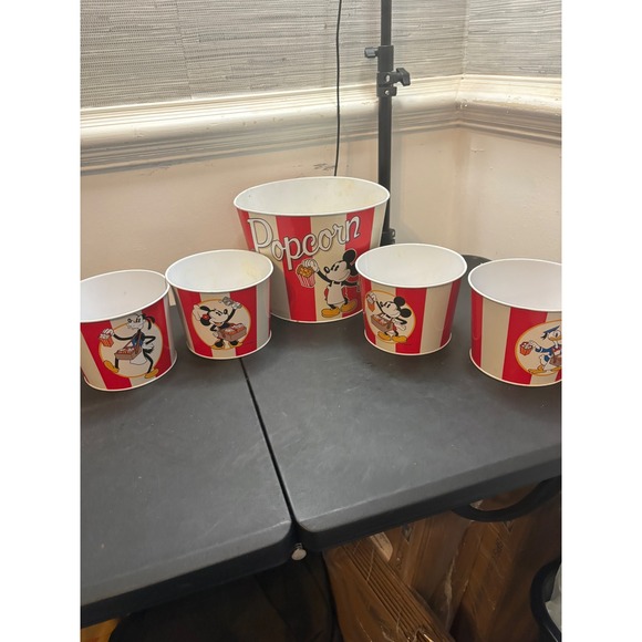 Disney Other - Disney Mickey Mouse and Friends Popcorn Bucket Set 5pc Metal Tins RedWhiteStripe